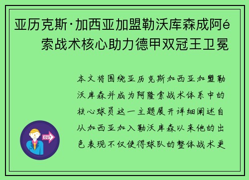 亚历克斯·加西亚加盟勒沃库森成阿隆索战术核心助力德甲双冠王卫冕